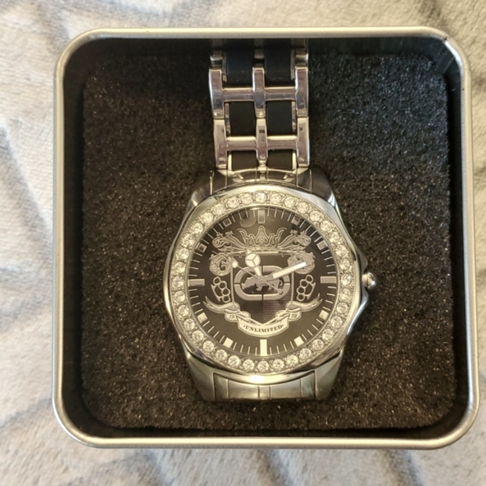 Men's Marc Ecko Rhino LOGO The Encore OZ Crystal Accented Black watch, EUC